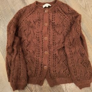 SEZANE XS Mario Jumper Terracotta Knit Mohair Wool Cardigan Sweater Buttons